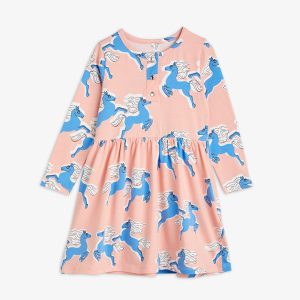 Mini Rodini AW22 Horses Long Sleeve Dress Pink