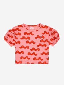 Bobo Choses SS23 Kids T-Shirt Puff Sleeve Waves Pink