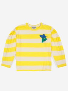 Bobo Choses SS23 Kids Long Gathered Sleeve T-Shirt Stripes Yellow