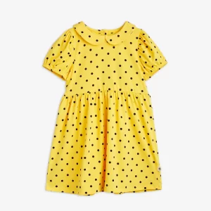 Mini Rodini SS23 Polka Dot Short Sleeve Dress Yellow