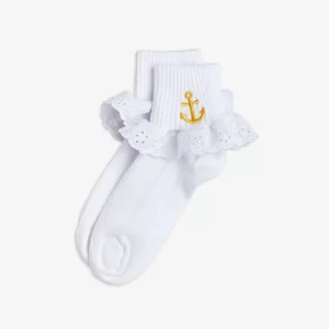 Mini Rodini AW23 Anchor Frill Socks White