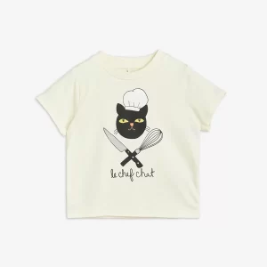 Mini Rodini AW23 T-Shirt Short Sleeve Chef Cat Off White