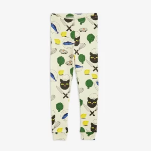 Mini Rodini AW23 Leggings AOP Chef Cat Off-White