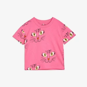 Mini Rodini AW23 T-Shirt Short Sleeve AOP Cat Face Pink