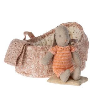 Maileg Bunny in Pink Carry Cot Micro Coral