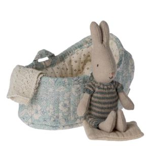 Maileg Rabbit in Blue Carry Cot Micro Navy