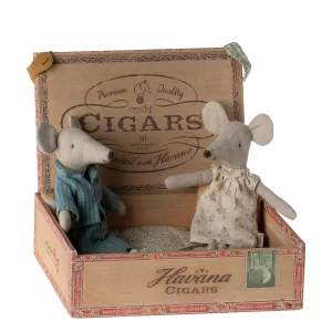 Maileg Mice in Cigar Box Mum and Dad