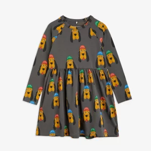 Mini Rodini SS24 Bloodhound AOP Long Sleeve Dress Charcoal