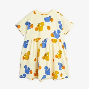 Mini Rodini SS24 Rib Neck Dress Squirrels