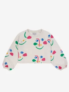 Bobo Choses SS24 Kids Cropped Sweatshirt Smiling Mask All Over Off-White