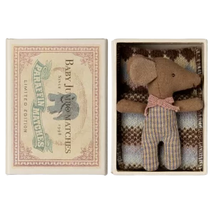 Maileg Mouse Sleepy Wakey Baby in Matchbox Rose