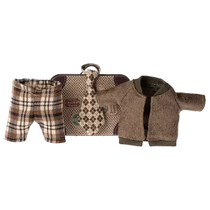 Maileg Jacket Pants and Tie in Suitcase Grandpa Mouse