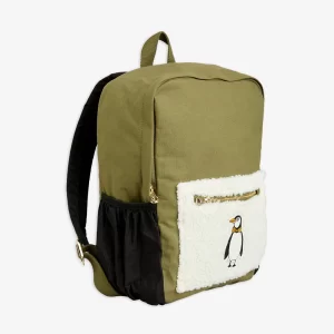 Mini Rodini AW24 Penguin Embroidered Backpack Moss Green