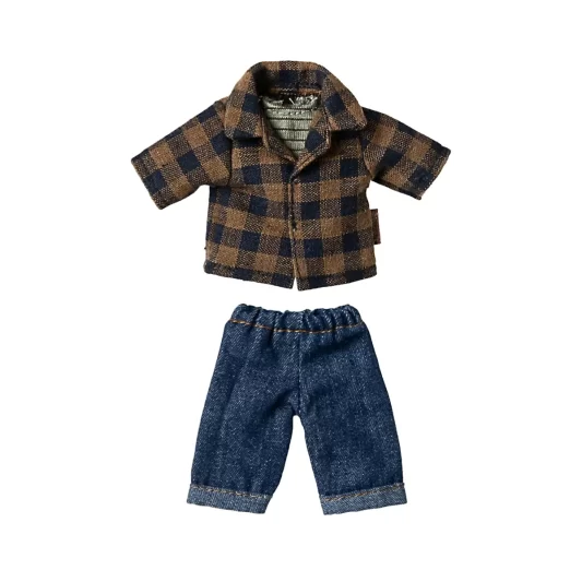 Maileg Clothes for Mouse Dad Brown Checked Shirt and Pants
