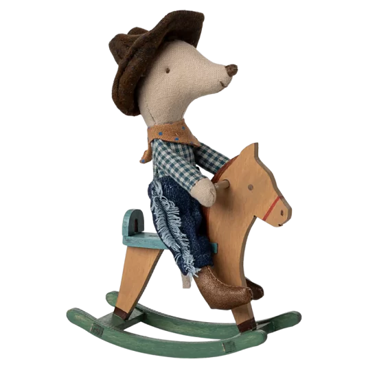 Maileg Cowboy Mouse on Rocking Horse