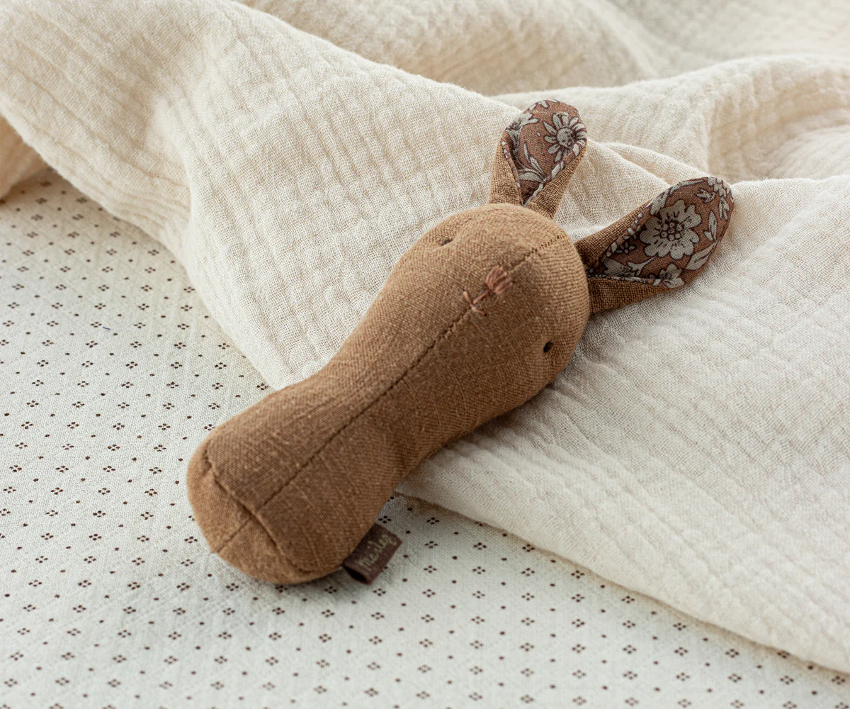 Maileg Lullaby Friends Rabbit Rattle Chocolate - Image 3