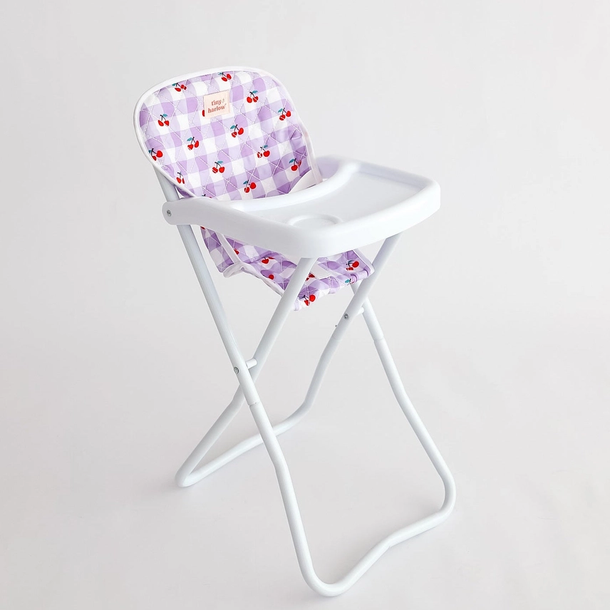 Tiny Harlow Doll Highchair - Lilac Cherry Gingham - Image 7