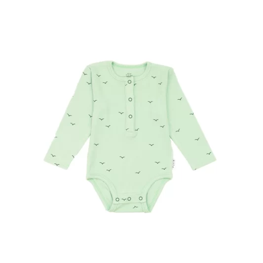 Olive + The Captain SS21 Seafoam Birds Long Sleeve Rib Bodysuit