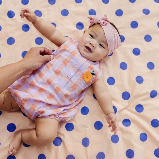 Olive + The Captain SS21 Peach Plum Gingham Bubble Romper