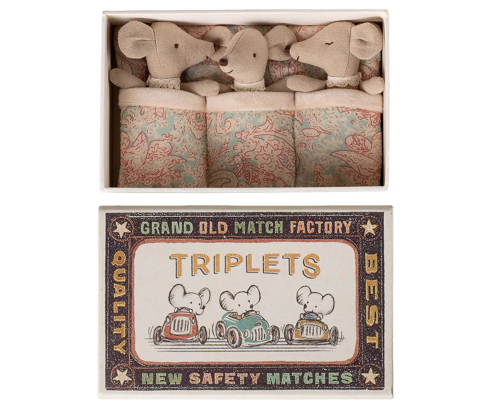 Maileg Baby Mice in Matchbox Triplets Checker - Image 2