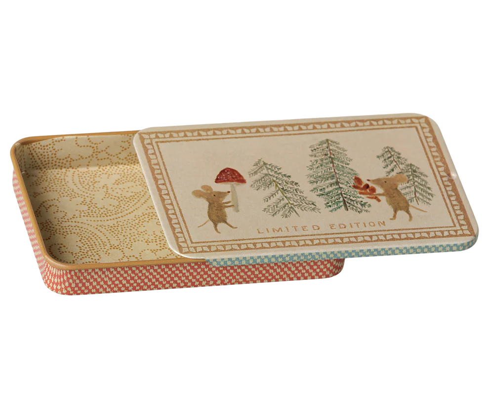 Maileg Metal Box Sliding Lid Christmas Mice - Image 2