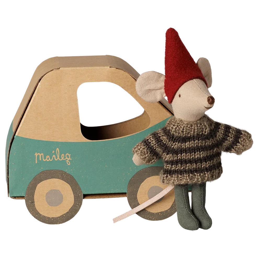 Maileg Christmas Mouse Little Brother in Car Box