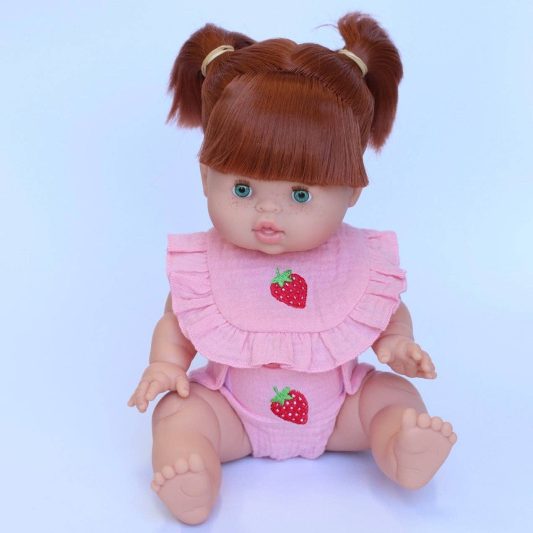 Salli Collective Frilled Bib & Diaper Doll Set Strawberry - Fits 34-38cm Dolls
